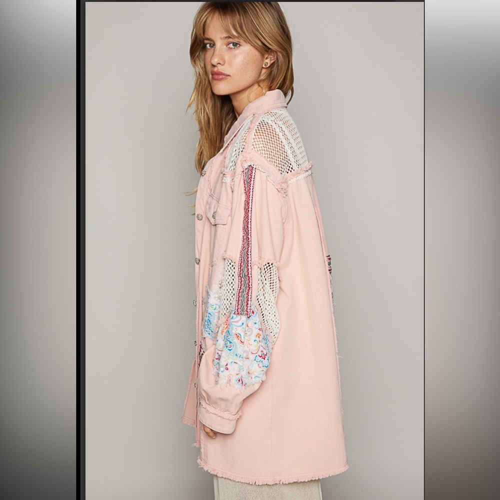 Nwot Pol Pink Oversized Patchwork Shacket - image 2